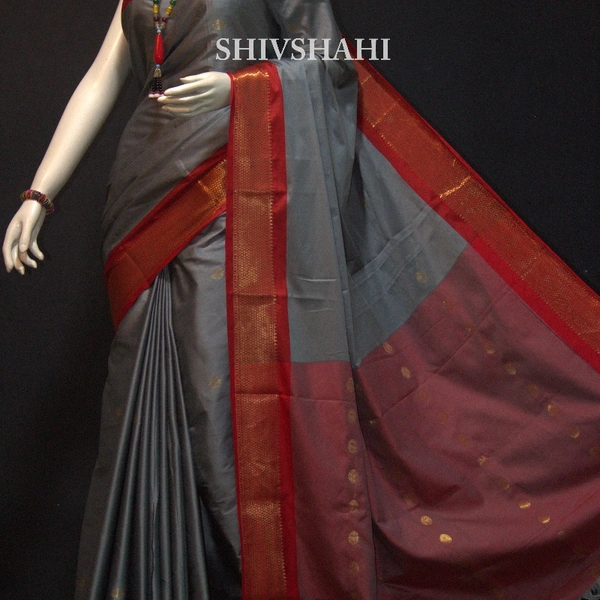 PAITHANI BORDER - 6 Yards, 1, Gray & Red Boarder