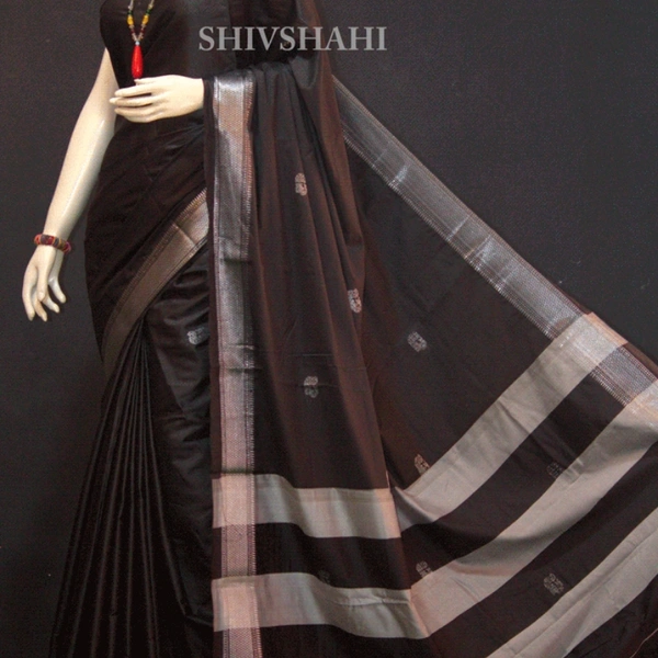 PAITHANI BORDER - 6 Yards, 1, Chocolate & Silver Boarder