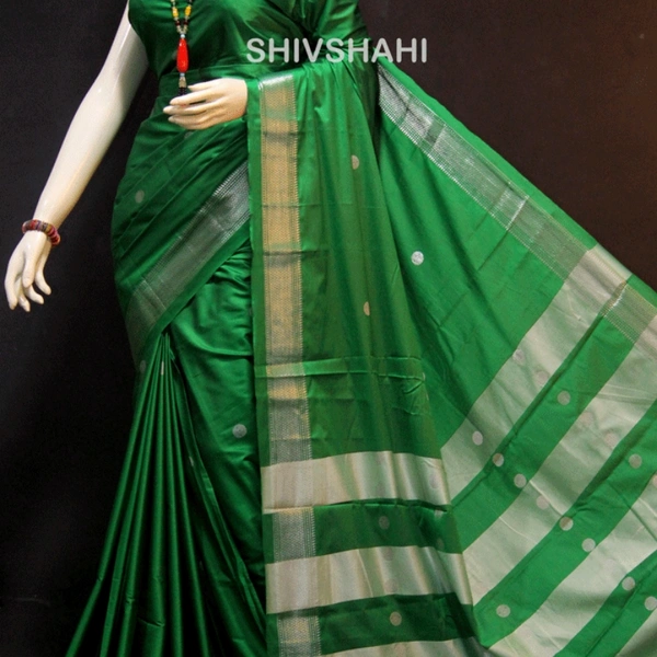 PAITHANI BORDER - 6 Yards, 1, Green & Silver Boarder
