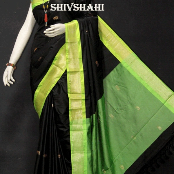 PAITHANI BORDER - 6 Yards, 1, Black & Green Boarder