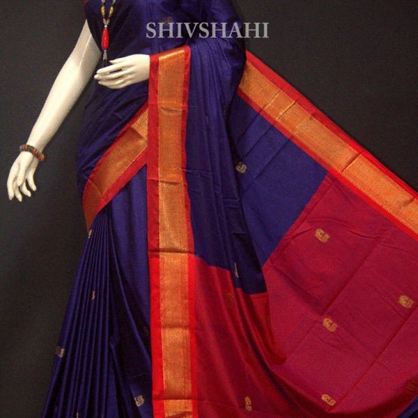PAITHANI BORDER - 6 Yards, 1, Nevy Blue & Red Boarder