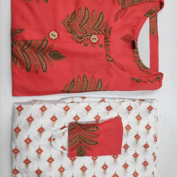MK HEAVY RAYON KURTI WITH PLAZO 002 O - Red, 1, XL-42,