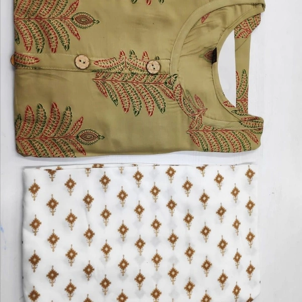 MK HEAVY RAYON KURTI WITH PLAZO 002 O - Chocolate & White, 1, XLL-44