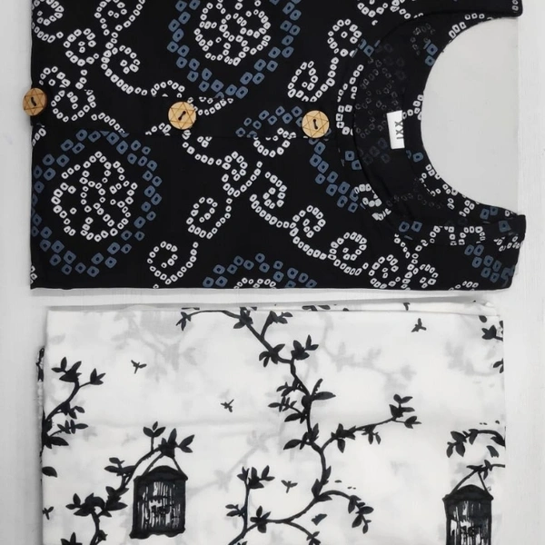 MK HEAVY RAYON KURTI WITH PLAZO 002 O - Black & White, 1, XLL-44