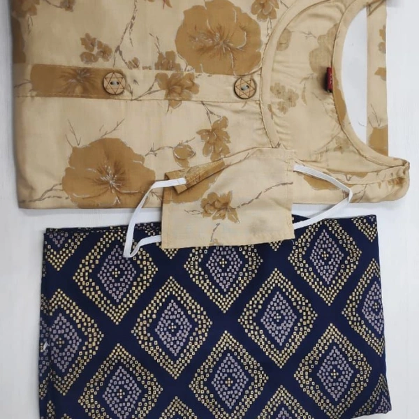 MK HEAVY RAYON KURTI WITH PLAZO 002 O - Chocolate & Blue,, 1, XLL-44