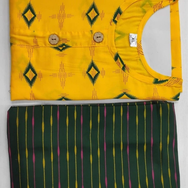 MK HEAVY RAYON KURTI WITH PLAZO 002 O - Yellow, 1, XLL-44