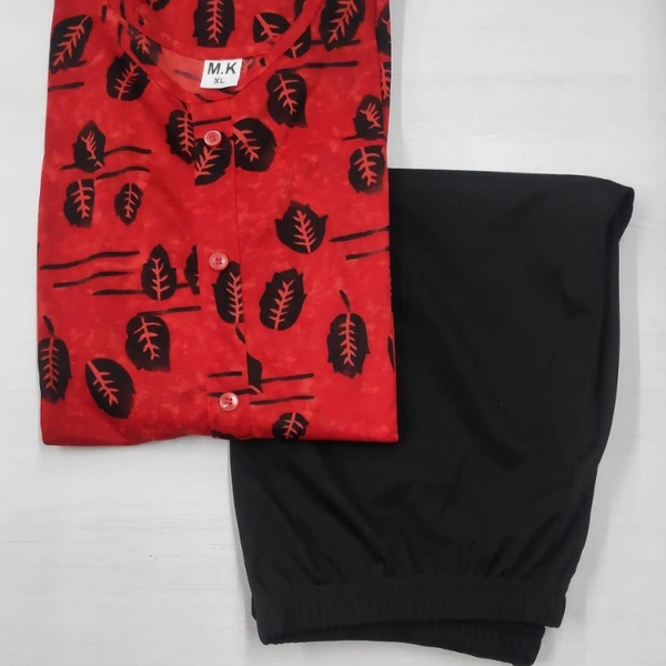 MK HEAVY RAYON KURTI WITH PLAZO 002 O - Red & Black, 1, XLL-44