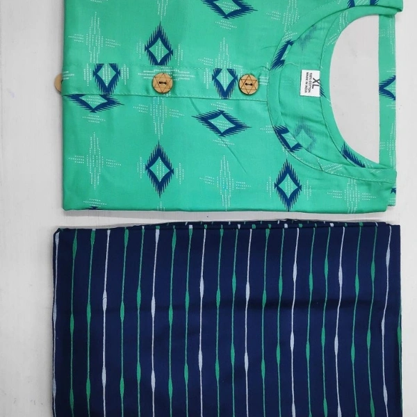 MK HEAVY RAYON KURTI WITH PLAZO 002 O - Green & Blue, 1, XL-42,
