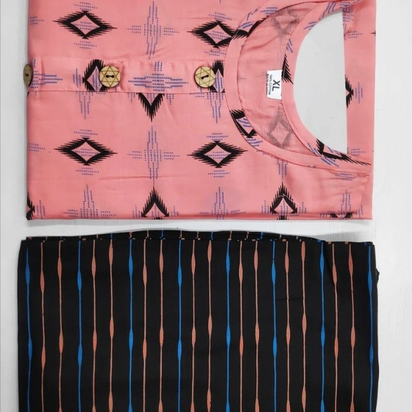 MK HEAVY RAYON KURTI WITH PLAZO 002 O - Pink, 1, XL-42,