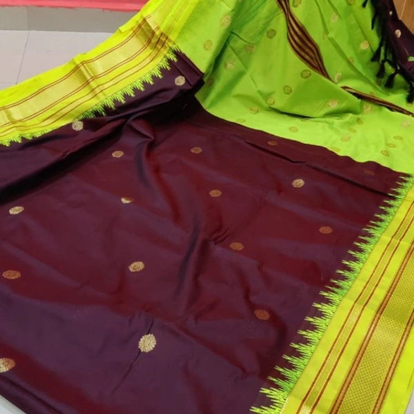 KOLHAPURI IKKAT COTTON SILK SAREE - Maroon & Green Boarder, 1