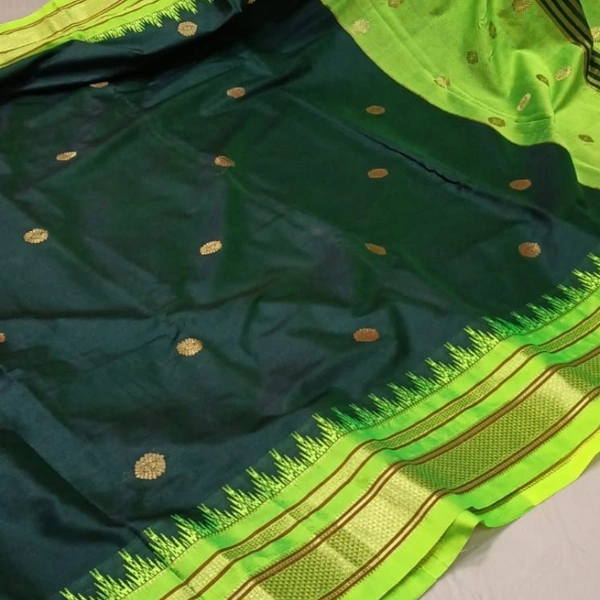 KOLHAPURI IKKAT COTTON SILK SAREE - Maroon & Green Boarder, 1