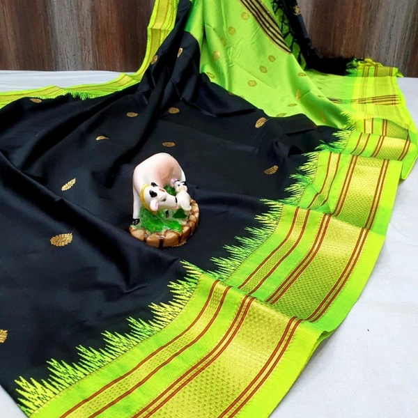 KOLHAPURI IKKAT COTTON SILK SAREE - Maroon & Green Boarder, 1