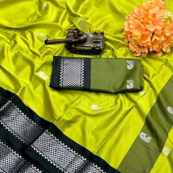 SILVER PAITHINI SOFT COTTON SILK SAREE - Green & Red Silver Boarder, 1, 7540