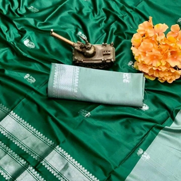 SILVER PAITHINI SOFT COTTON SILK SAREE - Green & Red Silver Boarder, 1, 7540