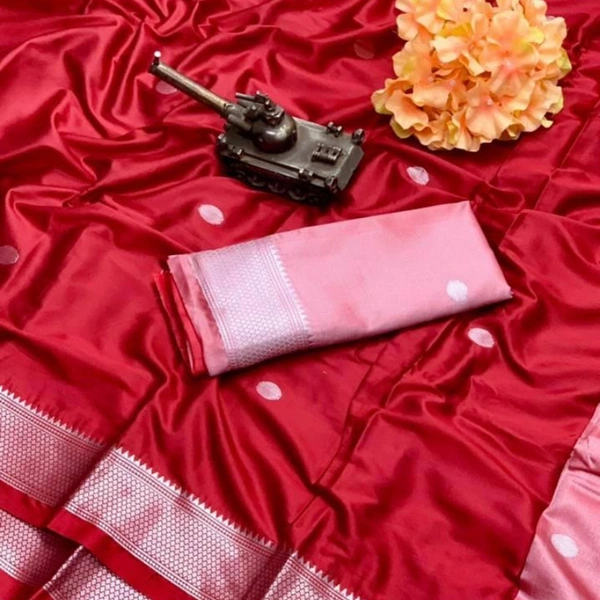 SILVER PAITHINI SOFT COTTON SILK SAREE - Red & Silver Boarder, 1, 7540
