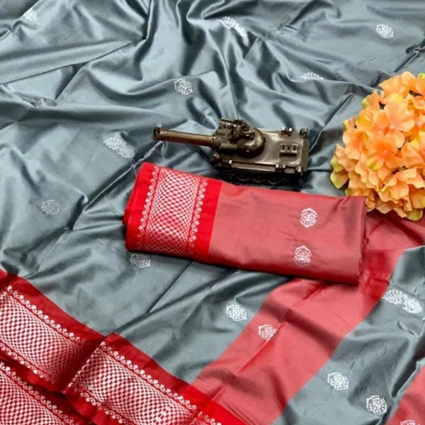 SILVER PAITHINI SOFT COTTON SILK SAREE - Silver & Red Silver Boarder, 1, 7540