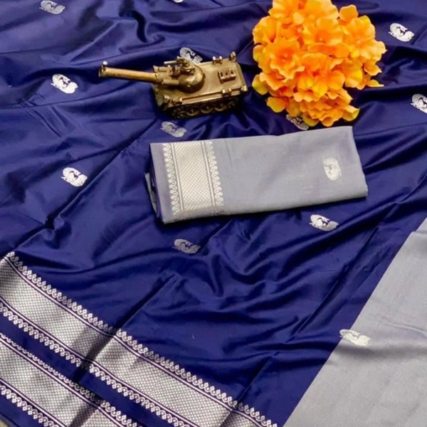 SILVER PAITHINI SOFT COTTON SILK SAREE - Nevy Blue, & Silver Boarder, 1, 7540