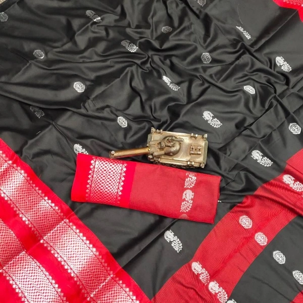 SILVER PAITHINI SOFT COTTON SILK SAREE - Black & Red Silver Boarder, 1, 7540