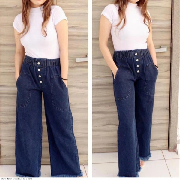 RITURAJ DENIM TWO SIDE POCKETS PANT - 2210, Nevy Blue,, 1, 34 Free Size