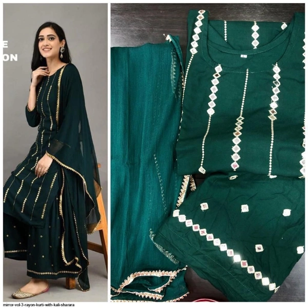 RAYON KURTI WITH KALI SHARARA D - 1, Indigo, L(40)