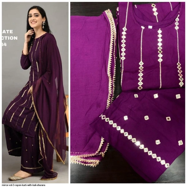 RAYON KURTI WITH KALI SHARARA D - 1, Indigo, XLL-44