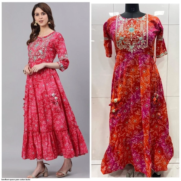 BANDHANI QUEEN PURE COTTON KURTIS - Red, 1, L(40),
