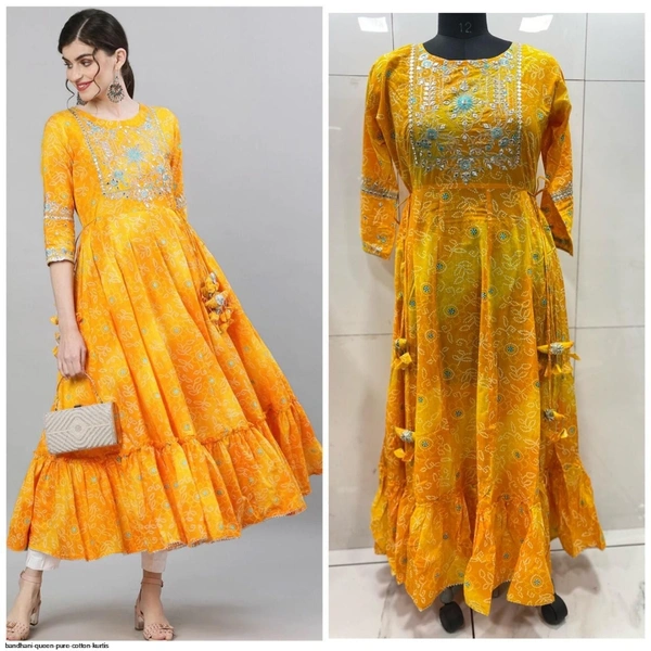 BANDHANI QUEEN PURE COTTON KURTIS - 1, XLL-44, Yellow