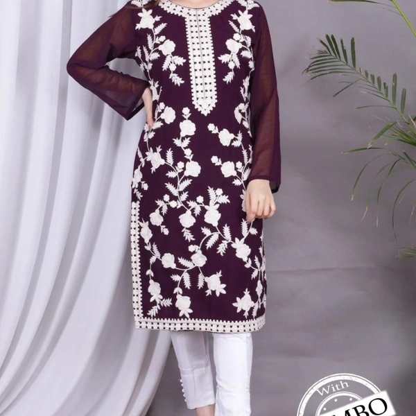 GEORGETTE KURTI WITH PLAZO B - 1, XL-42 Chest, Violet