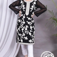 GEORGETTE KURTI WITH PLAZO B - 1, XL-42 Chest, Violet