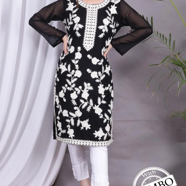 GEORGETTE KURTI WITH PLAZO B - L(40),, Black, 1