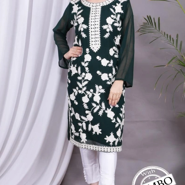 GEORGETTE KURTI WITH PLAZO B - 1, L(40),, Green