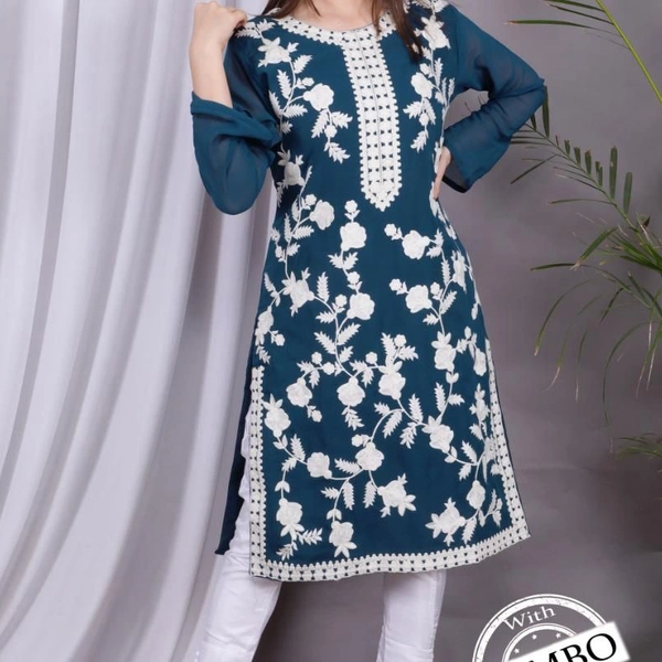 GEORGETTE KURTI WITH PLAZO B - 1, L(40),, Blue,