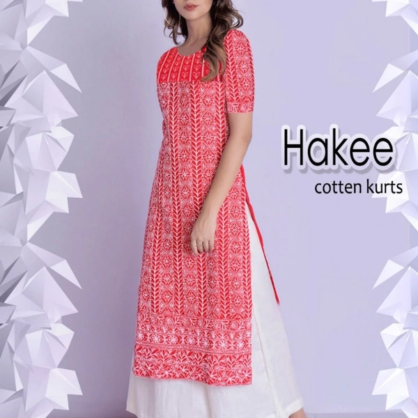 HAKEE RAYON LONG KURTI WITH PLAZO  - Pink, 1, M (38)