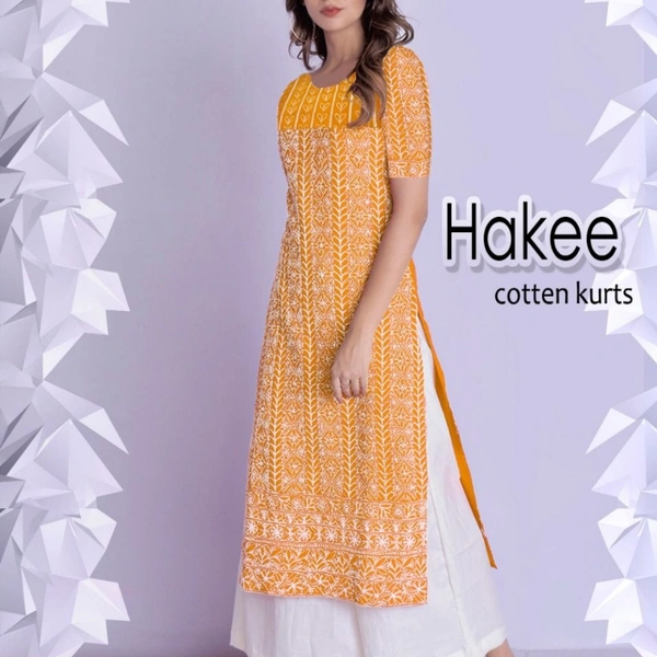 HAKEE RAYON LONG KURTI WITH PLAZO  - Yellow, 1, XLL-44