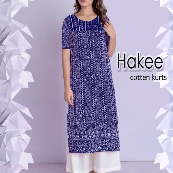 HAKEE RAYON LONG KURTI WITH PLAZO  - Blue, 1, M (38)
