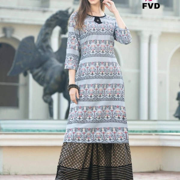 RIMZIM VOL 1 RAYON KURTI WITH SHARARA  - 1, Chocolate, XLL-44