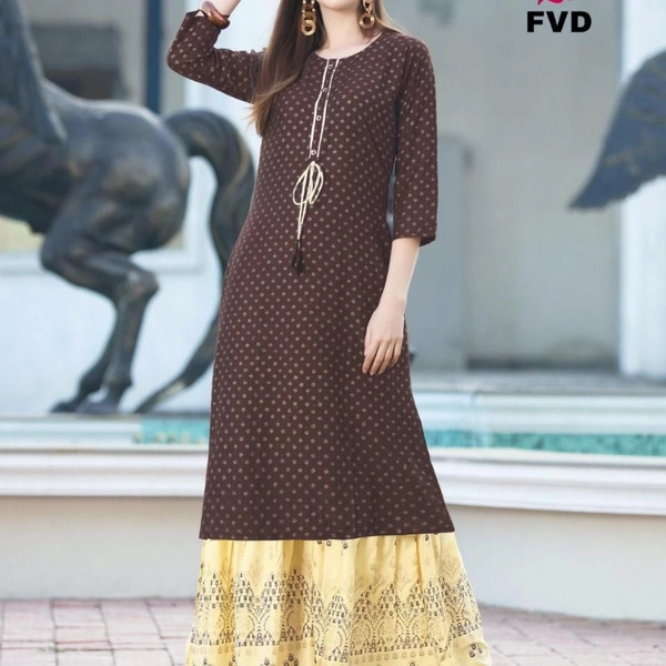 RIMZIM VOL 1 RAYON KURTI WITH SHARARA  - 1, Chocolate, XLL-44
