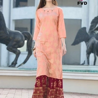 RIMZIM VOL 1 RAYON KURTI WITH SHARARA  - 1, Chocolate, XLL-44