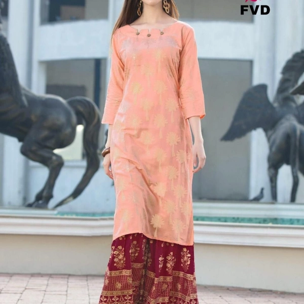 RIMZIM VOL 1 RAYON KURTI WITH SHARARA  - 1, Chocolate, XLL-44