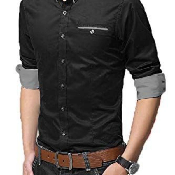 CASUAL COTTON MEN SHIRT B - 1, L(40),, Black