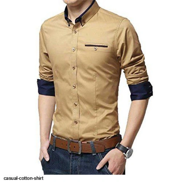CASUAL COTTON MEN SHIRT B - 1, M (38), Khaki
