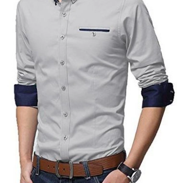 CASUAL COTTON MEN SHIRT B - 1, L(40),, Gray
