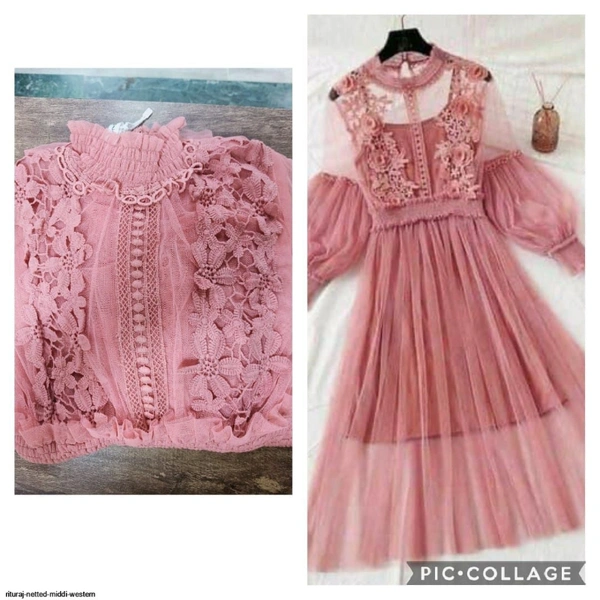 RITURAJ NETTED MIDDI WESTERN - Size .. free size upto 34 bust, 1, Pink