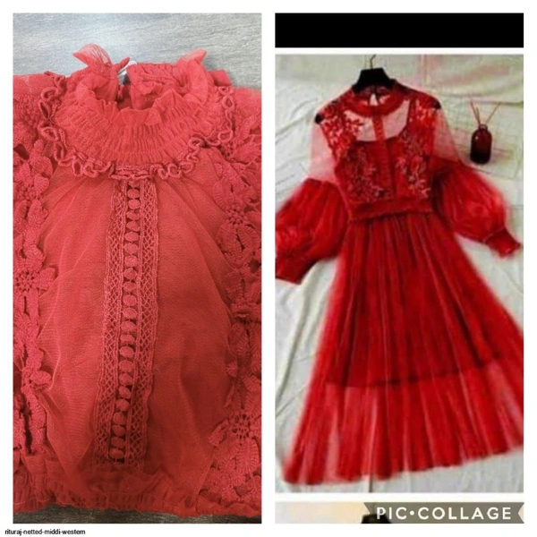 RITURAJ NETTED MIDDI WESTERN - Size .. free size upto 34 bust, 1, Red