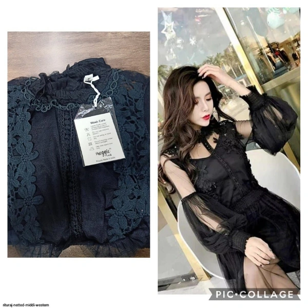 RITURAJ NETTED MIDDI WESTERN - Size .. free size upto 34 bust, 1, Black