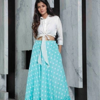 COTTON RAYON TOP AND SKIRT 1410 - Blue red, 1, M 38
