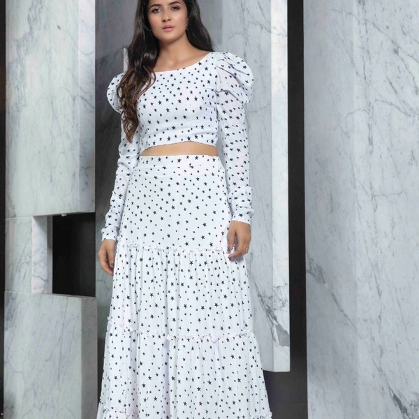 COTTON RAYON TOP AND SKIRT 1410 - White, 1, M 38