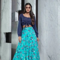 COTTON RAYON TOP AND SKIRT 1410 - Red Blue, 1, XL-42,