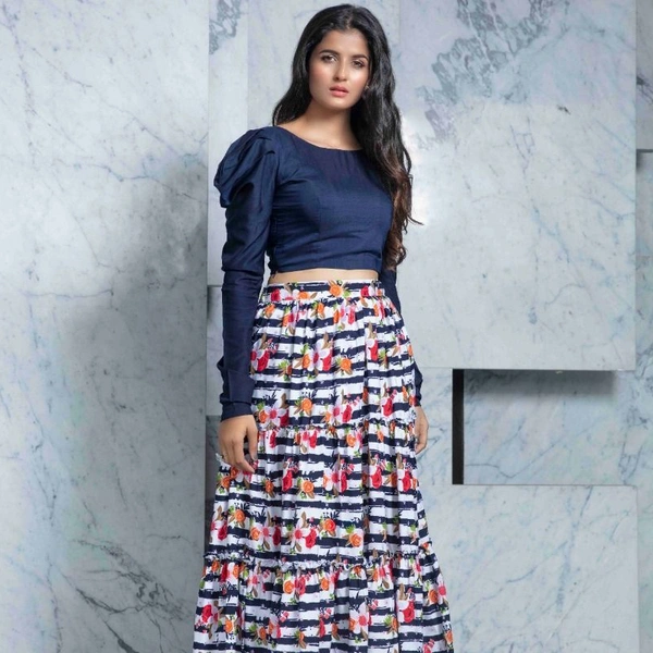COTTON RAYON TOP AND SKIRT 1410 - Red Blue, 1, XL-42,