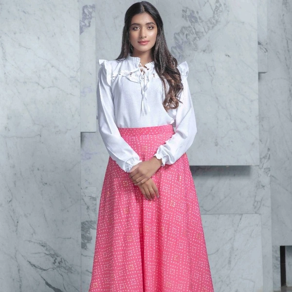 COTTON RAYON TOP AND SKIRT 1410 - Red Blue, 1, XL-42,